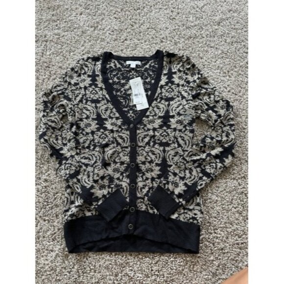 New York & Company Black Gold Floral V-Neck Cardigan Button up Size XS - Picture 1 of 13
